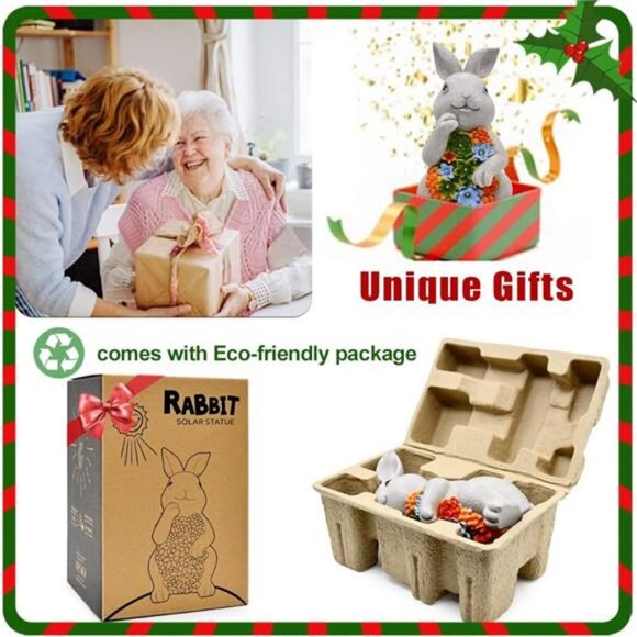 Solar Garden Outdoor Statues Bunny with Succulent and 7 LED Lights–Outdoor Decor - Picture 2 of 6